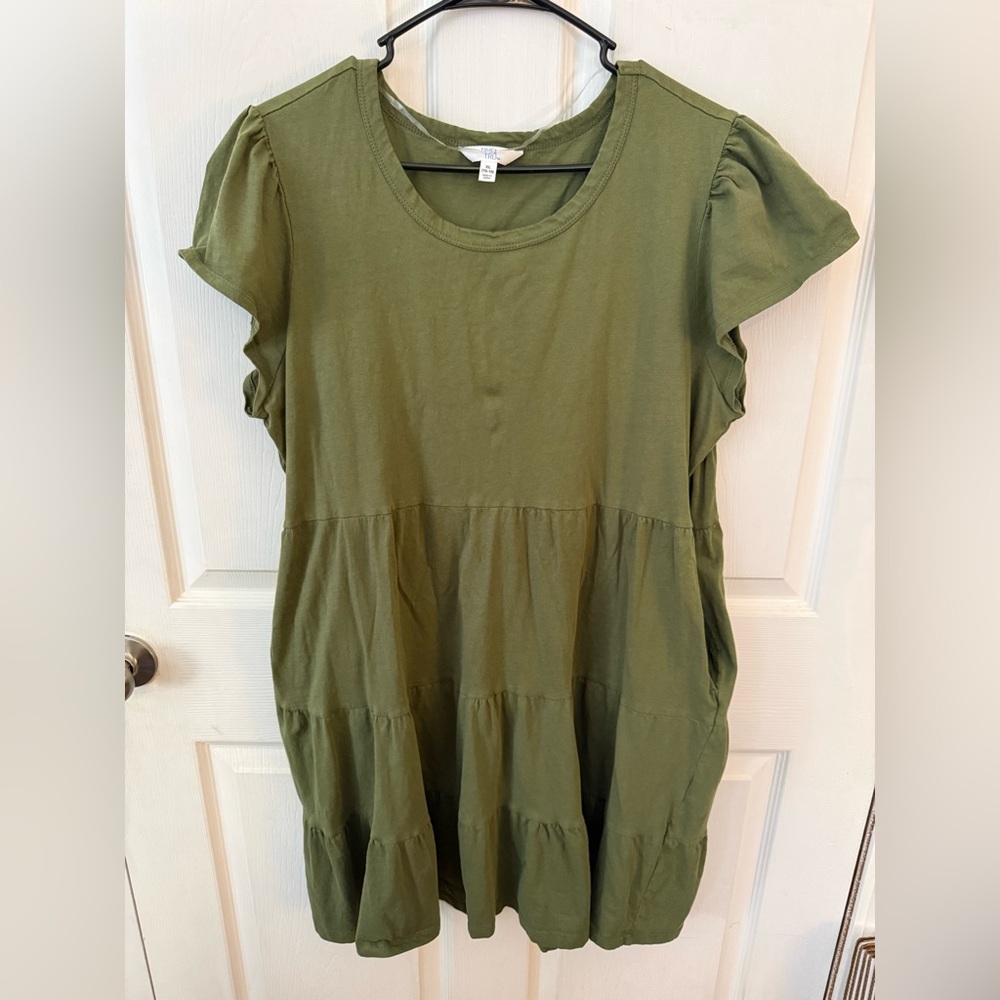 Time and Tru Women’s Olive Green Short Sleeve Knee Length Baby Doll Dress XL